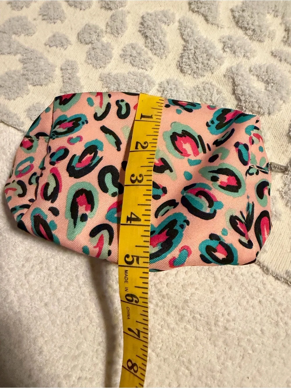 Peach Leopard Print Cosmetic Bag with Teal & Pink Accents